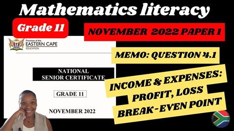 Grade 11 Mathematical Literacy November 2022 Paper 1 Exam Paper Question 4 1 Income And