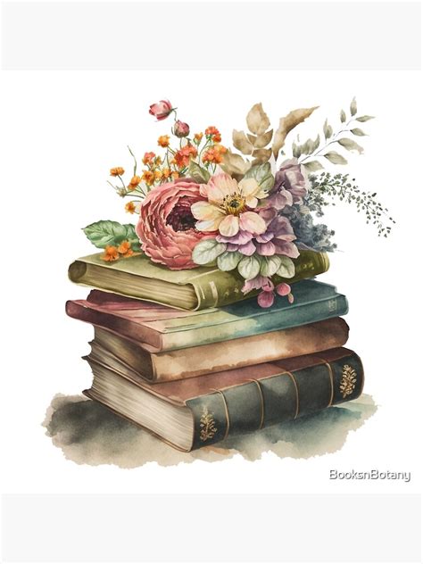 "Stack of Books with Flowers" Poster for Sale by BooksnBotany | Redbubble