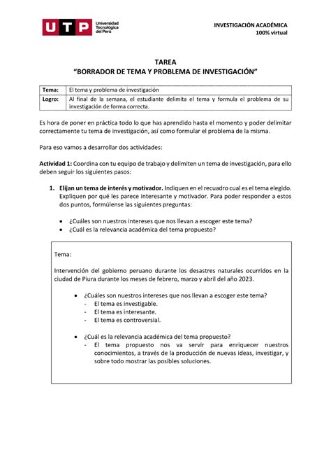 S2 Tarea Borrador del tema y problema de investigación 100 virtual