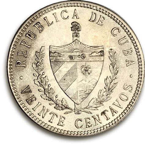 Vintage Cuba Coins 1916 20 Centavos Cuba Silver Coin Ungraded AU