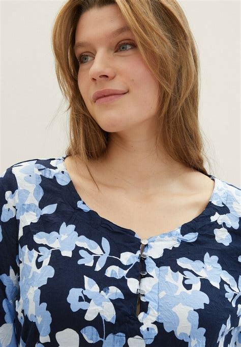 Tom Tailor Blouse Blue Cut Floral Design Bleu Zalando Fr