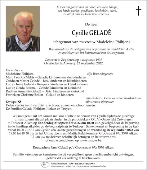 Cyrille Geladé († 23/09/2022) | Inmemoriam