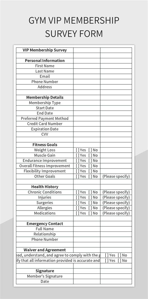 Gym Membership Information Registration Form Excel Template And Google