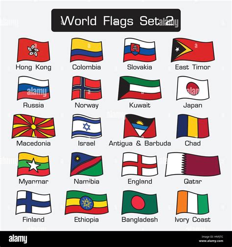 World Flags Set 2 Simple Style And Flat Design Thick Outline Stock Vector Image And Art Alamy