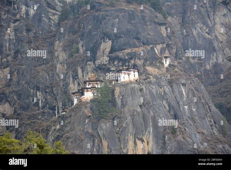 Distant View Of The Tigers Nest Monastery From The Hike Also Known As