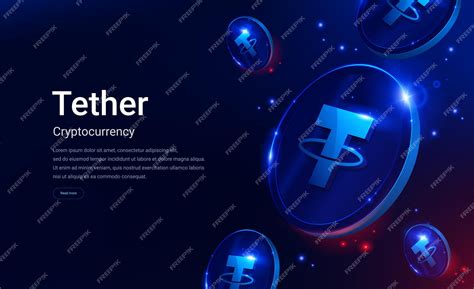 Premium Vector Tether Or Usdt Cryptocurrency Web Banner With Blue And Red Lighting Digital