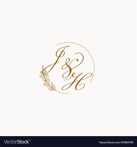 Initials Jh Wedding Monogram Logo With Leaves Vector Image