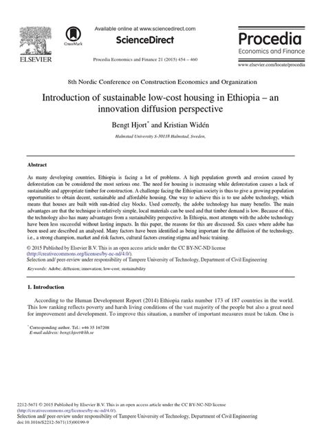 Introduction Of Sustainable Low Cost Housing In Ethiopia An Innovation Diffusion Perspective