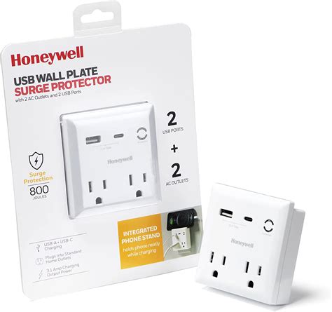 USB Wall Plate Surge Protector with Two AC Outlets, USB-A and USB-C ...