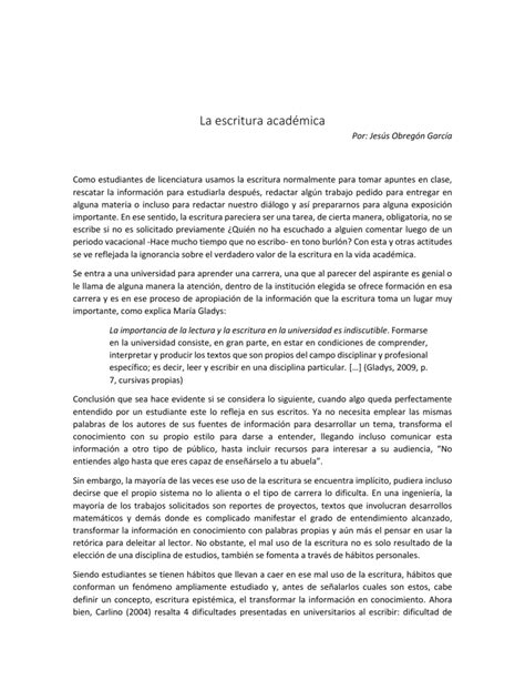 Importancia De La Escritura Academica P