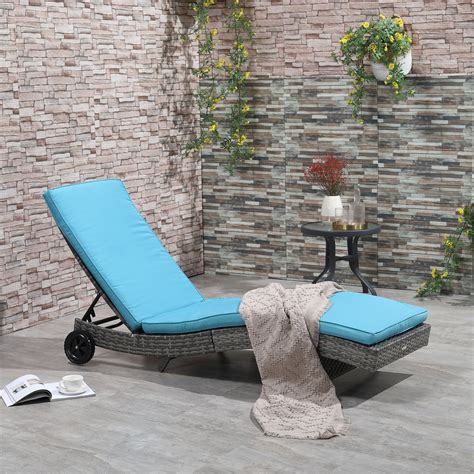 Outsunny Chaise Lounge Pool Chair, Reclining, Wheels, Sky Blue ...