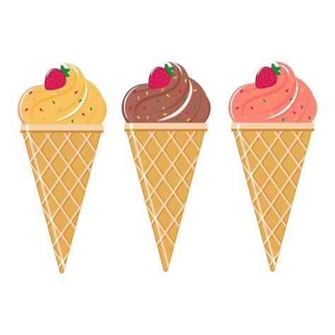 Um conjunto de sorvete em uma ilustração vetorial de cone de waffle