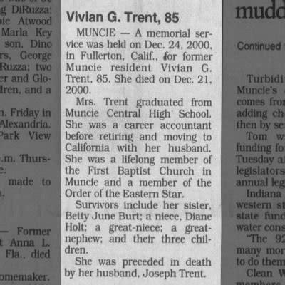 Obituary For Vivian G Trent Aged Newspapers