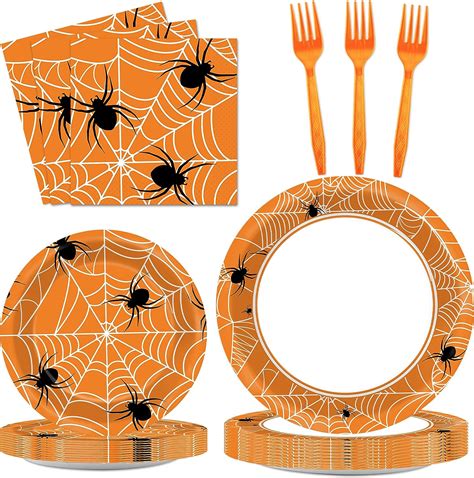 100 Pcs Halloween Spider Web Party Plates And Napkins Party Supplies Spiderweb Party