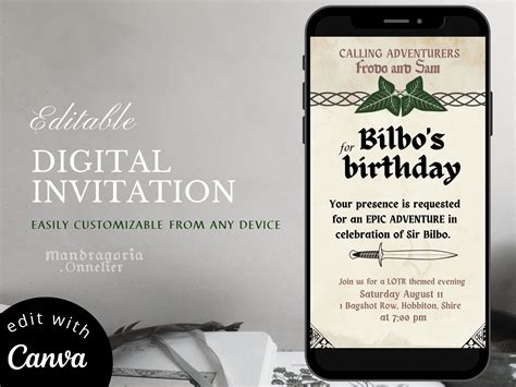 Lord Of The Rings Invitation Lotr Party Download Etsy