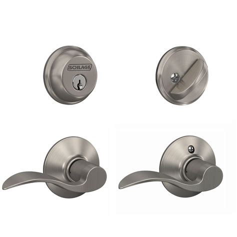 Schlage Satin Nickel Single Cylinder Deadbolt And Latitude Passage Interior Door Handle Le