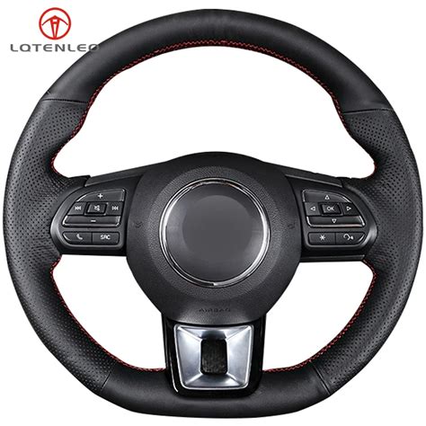 LQTENLEO Black Genuine Leather DIY Hand Stitched Car Steering Wheel