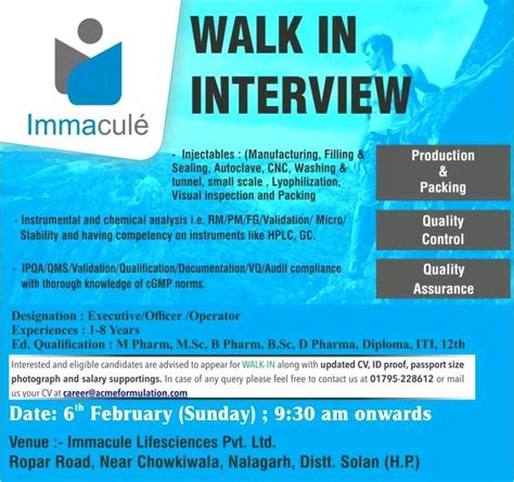 Immacule Life Sciences Walk In Interviews For Qa Qc Production