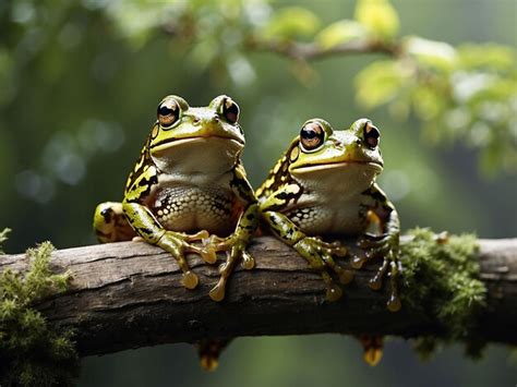 Premium Photo Frogs Sitting On Top Of A Tree Branch