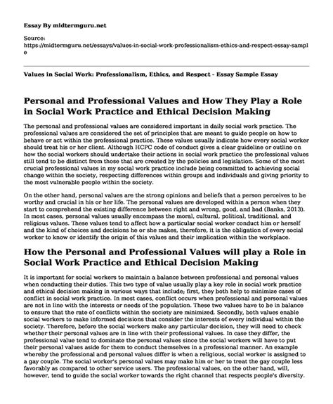 📗 Values In Social Work Professionalism Ethics And Respect Essay Sample Free Essay Term