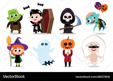 Cute halloween cartoon characters white isolated Vector Image