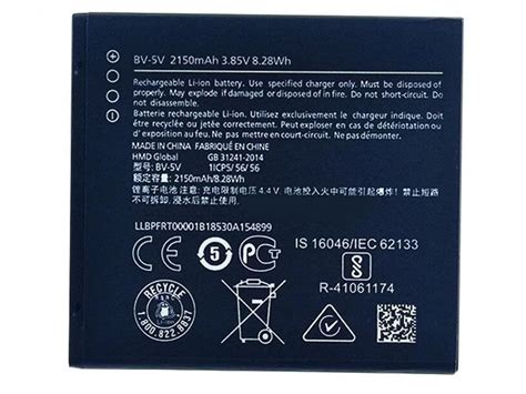 Nokia Cell Phone Battery BV 5V 2150mAh 8 28WH 3 85V For Nokia 1 Ta 1047