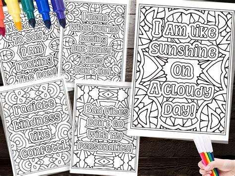 Positive Vibes Coloring Pages Relaxing Adult Coloring Book For