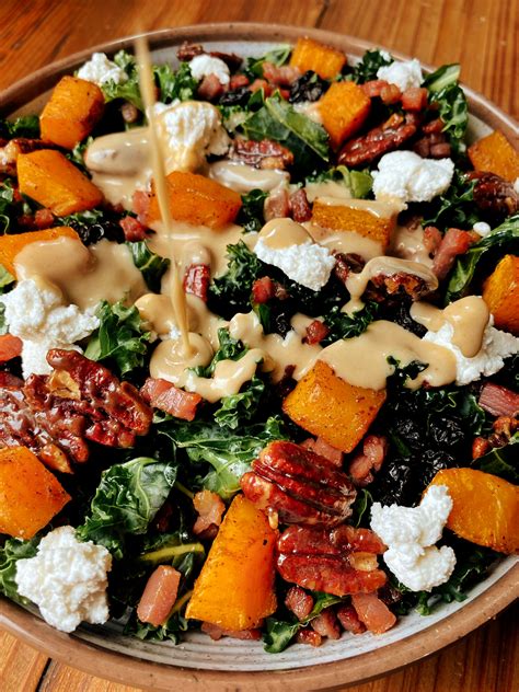 Harvest Kale Salad With A Maple Tahini Dressing