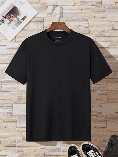 Hombres Camiseta Unicolor Shein Usa Plain Black T Shirt Plain Shirts