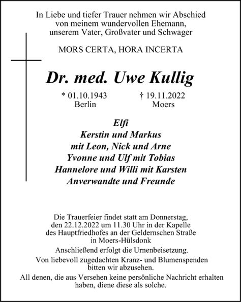 Traueranzeigen Von Uwe Kullig Trauer In Nrw De