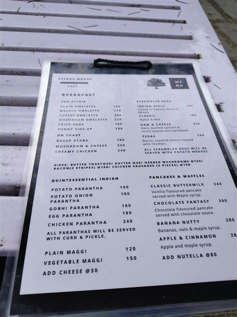 Menu At Cafe Ivy Mussoorie