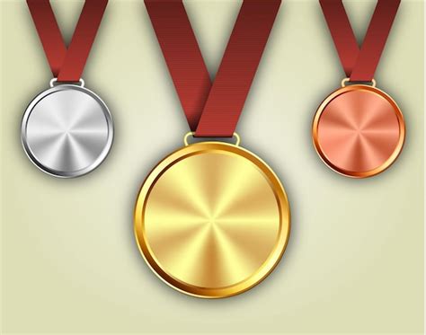 Conjunto De Medallas De Oro Plata Y Bronce Vector Premium