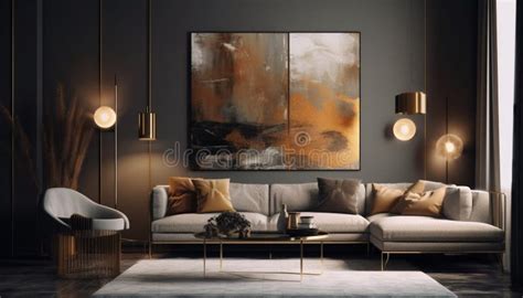 Luxury Modern Apartment with Elegant Black Leather Sofa Generated by AI ...