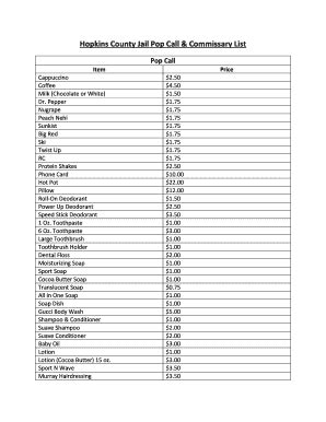 Hopkins County Texas Jail Commissary - Fill and Sign Printable Template Online