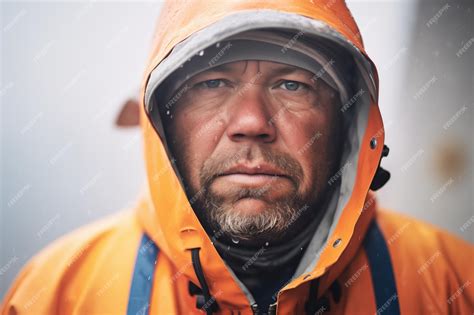 Premium Photo | Fisherman in rain gear during a storm at sea