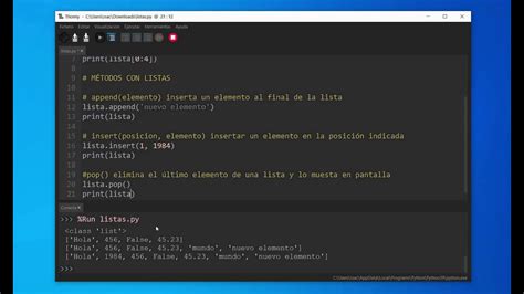 Listas Y Sus Métodos En Python Youtube