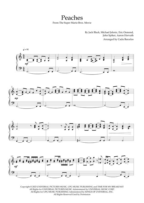 Peaches Arr Cadu Barcelos Sheet Music Jack Black Piano Solo