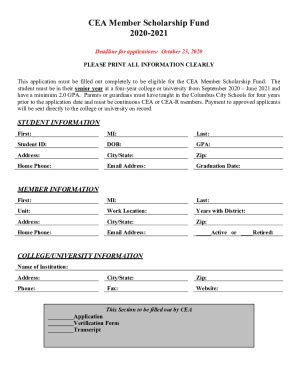 Fillable Online 2020 21 CEA Member Fall Scholarship Form Fax Email