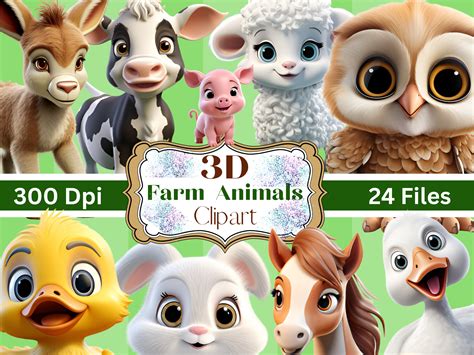 Set of 24 Cute 3D Animals 3D Clipart PNG Files, Fun Digital Downloads ...