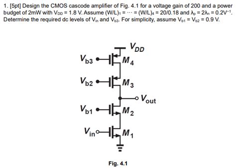 Design The Cmos Cascode Amplifier Of Fig 41 For A Voltage Gain Of 20