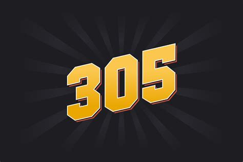 Number 305 vector font alphabet. Yellow 305 number with black ...