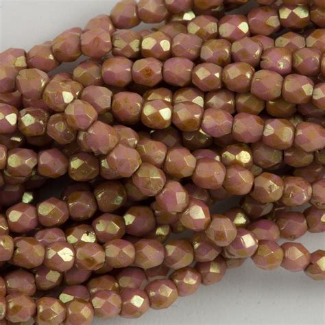 100 Czech Fire Polished 4mm Round Bead Opaque Rose Gold Topaz Luster 65491p Aura Crystals Llc