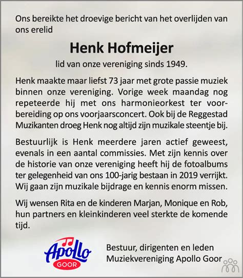 Jan Hendrik Henk Hofmeijer 23 02 2023 Overlijdensbericht En