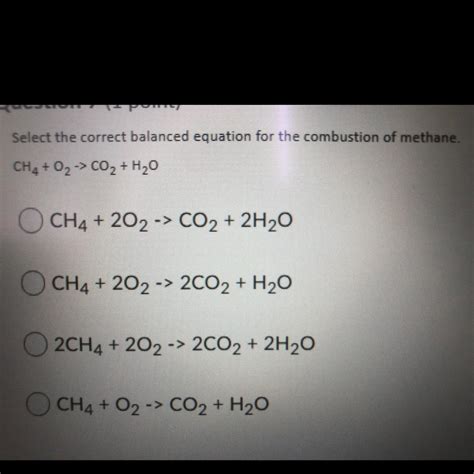 Select The Correct Balanced Equation For The Combustion Of Methane Ch4