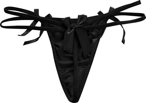 Womens Sexy Lace Thongs Briefs Low Waist Bowknot G String Panties Ultra Silky Temptation