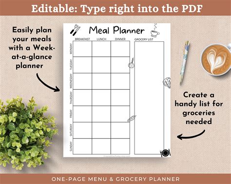 Fillable Meal Printable Meal Plan Meal Prep Planner Template Editable Pdf Grocery List