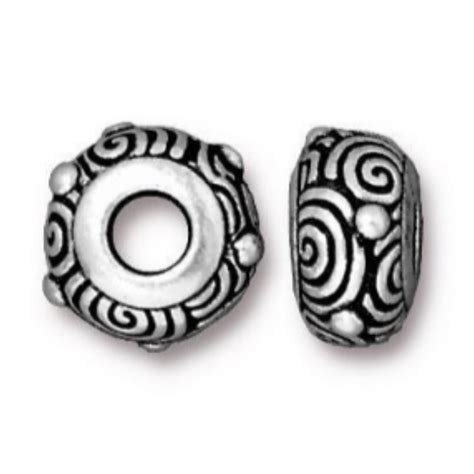 TierraCast Spiral Euro Bead Antique Silver Plated Lead Free Pewter