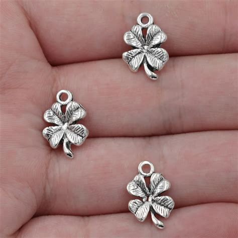 Pcs Mm Antique Silver Lucky Plant Four Leaf Clover Charms