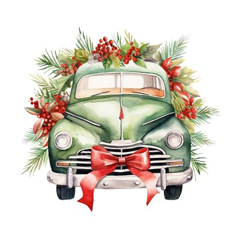 Watercolor Christmas Car Car Truck Watercolor Png Transparent Image