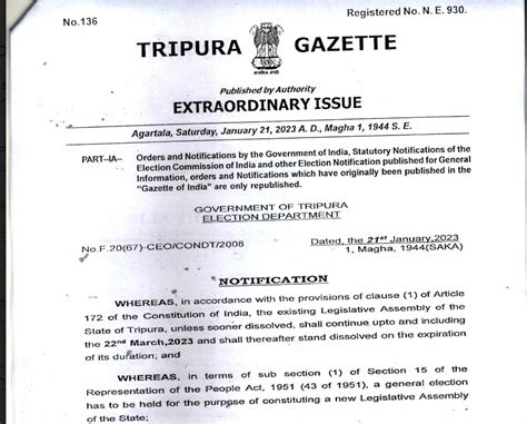 Tripura Assembly Election 2023 Notification Issued Tripura Chronicle